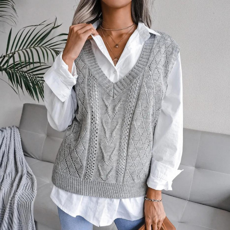 Women's Cable Knit Sweater Vest V-Neck