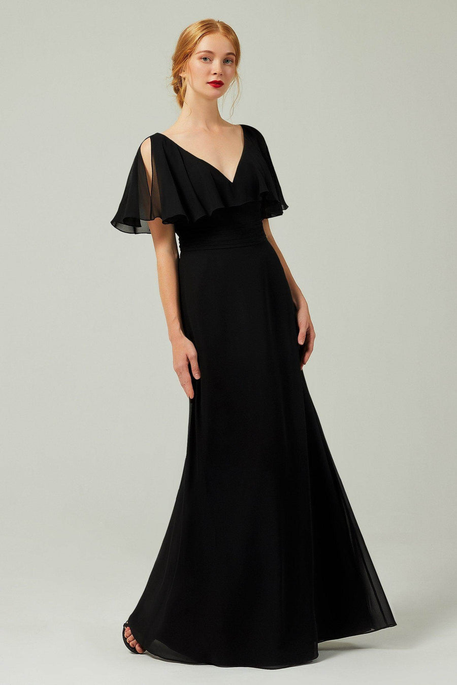 Valentina Chiffon Column Dress in Fiery Red