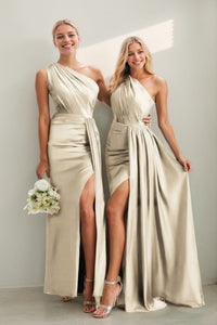 Isabelle One-Shoulder Satin Sheath Dress