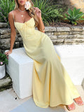Sheath/Column Spaghetti Straps Daffodil Sleeveless Wedding Guest Dress