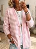 Women Spring/Fall Outerwear Casual Printing Striped Long Sleeve Jacket