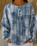 Casual Geometric Henley Collar Sweatshirt
