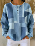 Casual Abstract Graphic Henley Collar Sweatshirt
