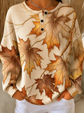 Casual Maple Leaf Crew Neck Sweatshirt