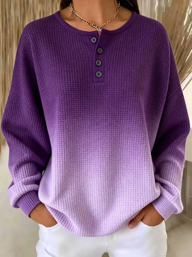 Casual Ombre Henley Collar Simple Long Sleeve Sweatshirt