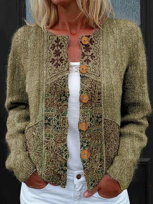 Casual Women 3D Printing Long Sleeve Comfy Vintage Cardigan