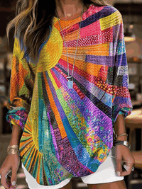 Casual Vintage Abstract Crew Neck Long Sleeve T-shirt