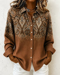 Casual Women Nationality/ethnic Vintage Shirt Shirt Collar Long Sleeve Printing Top