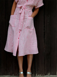 Women's Casual Retro Striped V?Neck Loose Casual Dress