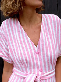 Women's Casual Retro Striped V?Neck Loose Casual Dress