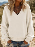 Casual Simple Plain V Neck Long Sleeve Sweatshirt