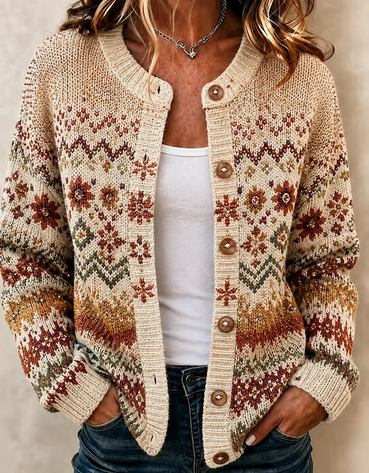 Women Casual Abstract Long Sleeve Comfy Vintage Printing Cardigan