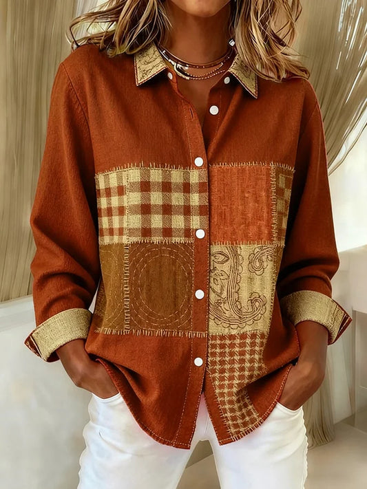 WOMEN'S VINTAGE CASUAL RETRO AUTUMN AND WINTER COLORBLOCK SHIRT