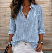 Vintage Relaxed Striped Long Sleeve Blouse