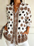 Women's Vintage-style Long-sleeve Casual Shirt With Totem And Polka Dot Print