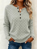 Casual Simple Geometric Henley Collar Long Sleeve T-shirt