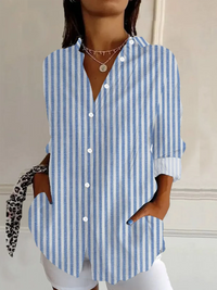 Shirt Collar Long Sleeve Striped Buckle Regular Loose Button Up Shirt Shirt For Women