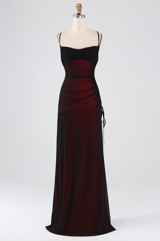 Sheath Spaghetti Straps Black Red Maxi Dress