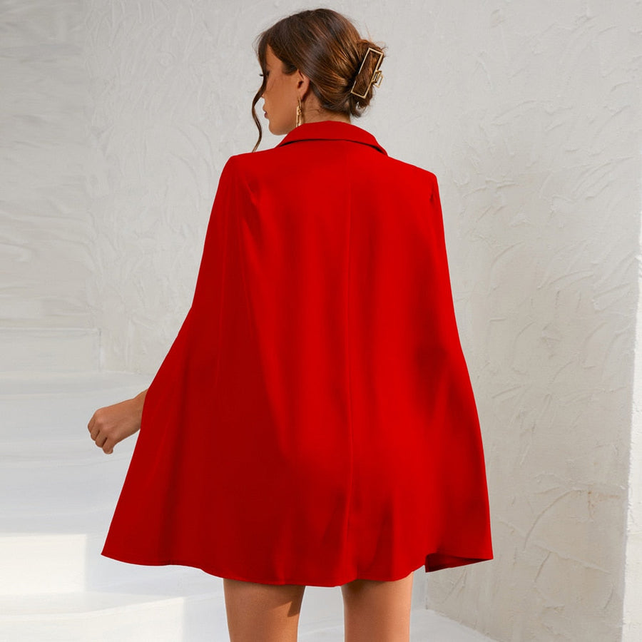 Britta | Women's Cape Blazer Mini Dress with Gold Buttons