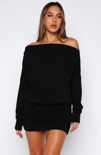 Take Your Turn Long Sleeve Mini Dress Black
