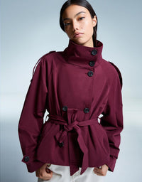 Clara | Double Breasted Cropped Trench Coat in Red
