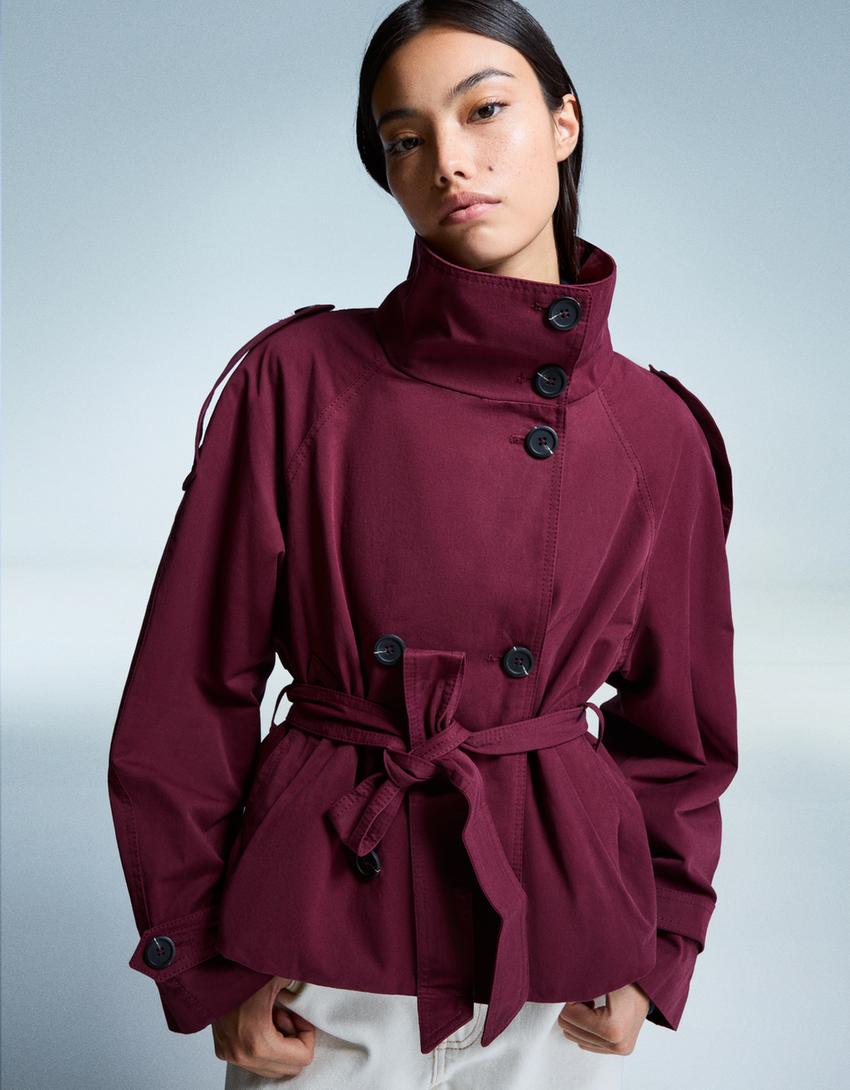 Clara | Double Breasted Cropped Trench Coat in Red