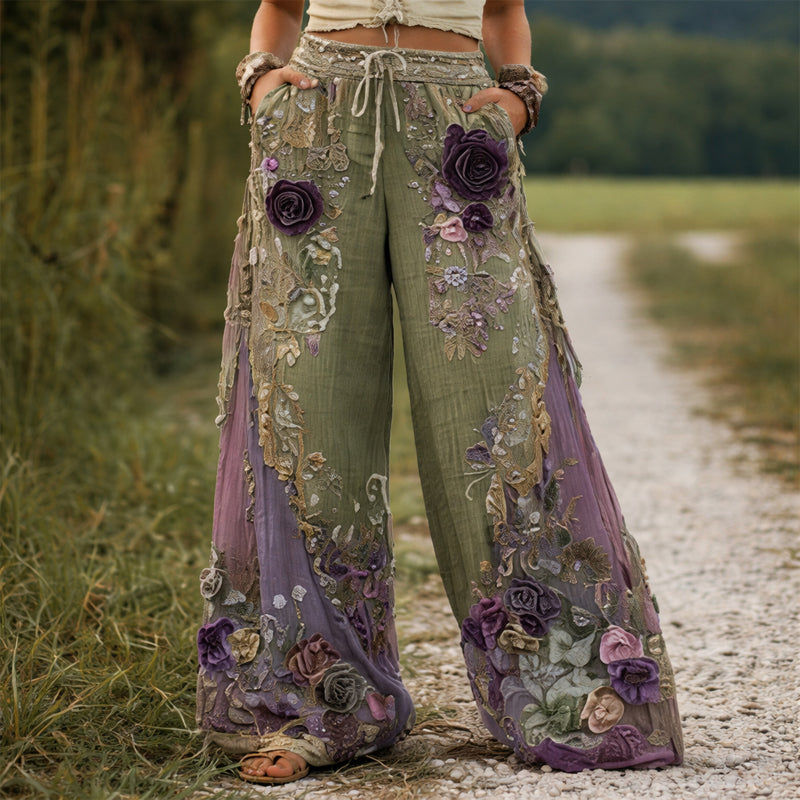 Women's Floral Wide Leg Trousers