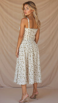 Birgit | Women's Corset Midi Dress with Flowing Skirt