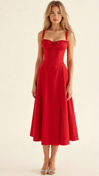 Birgit | Women's Corset Midi Dress with Flowing Skirt