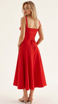 Birgit | Women's Corset Midi Dress with Flowing Skirt