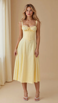 Birgit | Women's Corset Midi Dress with Flowing Skirt