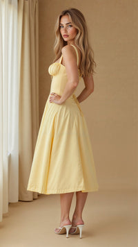 Birgit | Women's Corset Midi Dress with Flowing Skirt