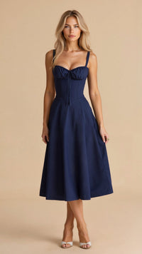 Birgit | Women's Corset Midi Dress with Flowing Skirt