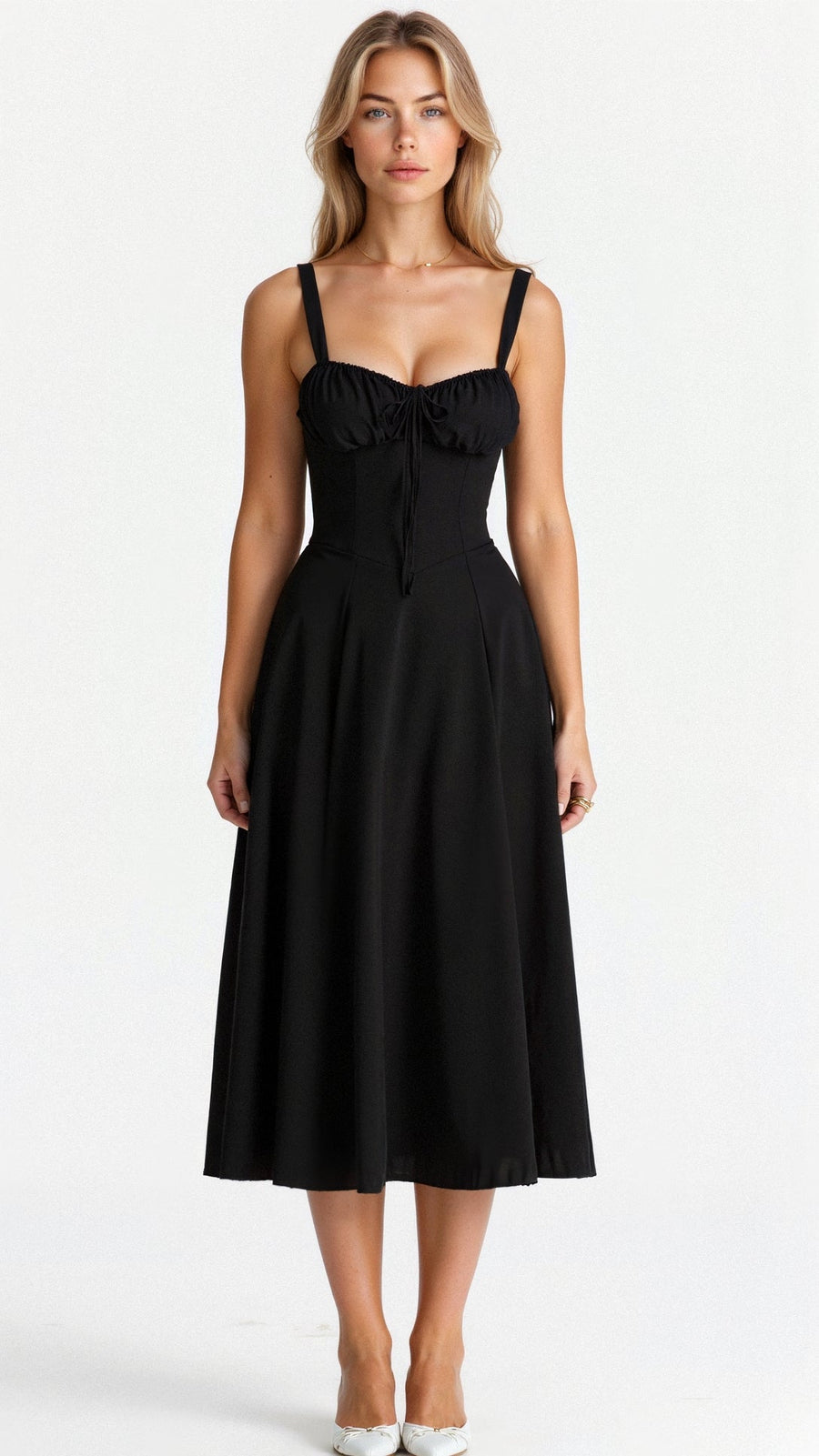 Birgit | Women's Corset Midi Dress with Flowing Skirt