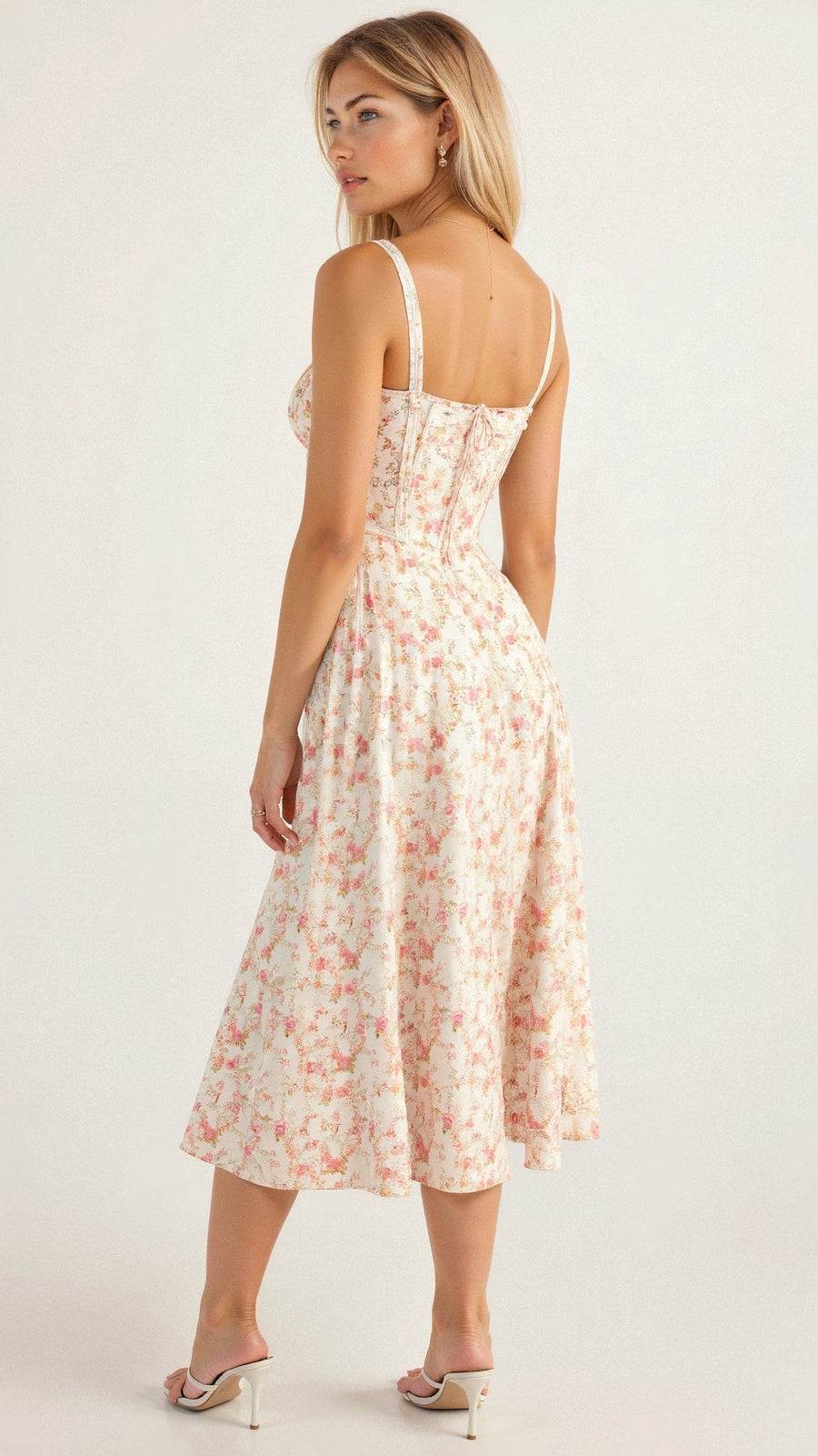 Birgit | Women's Corset Midi Dress with Flowing Skirt