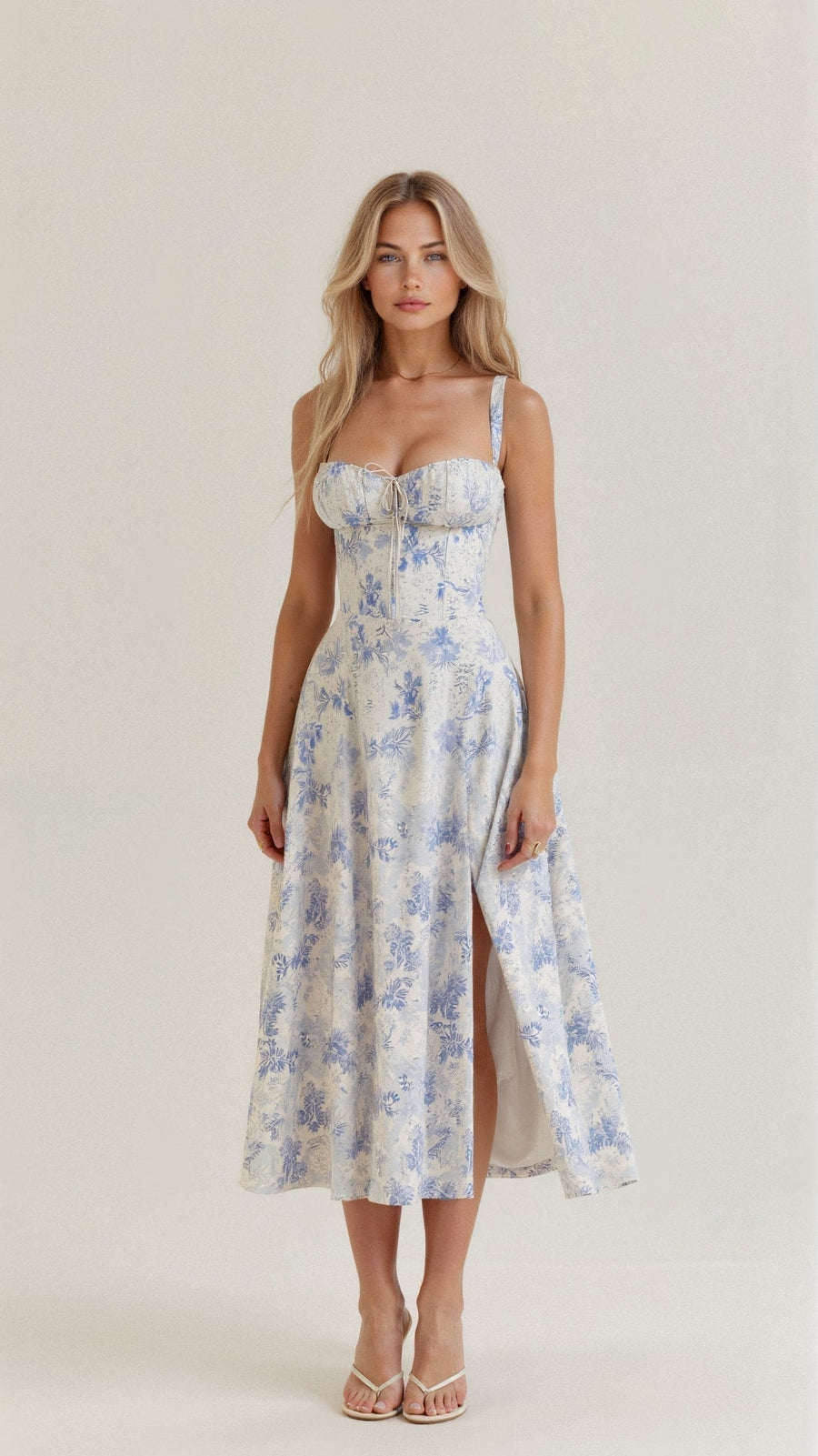 Birgit | Women's Corset Midi Dress with Flowing Skirt