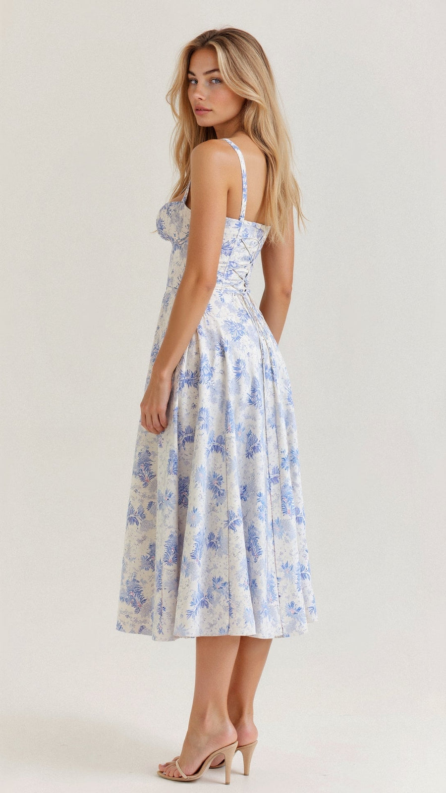 Birgit | Women's Corset Midi Dress with Flowing Skirt