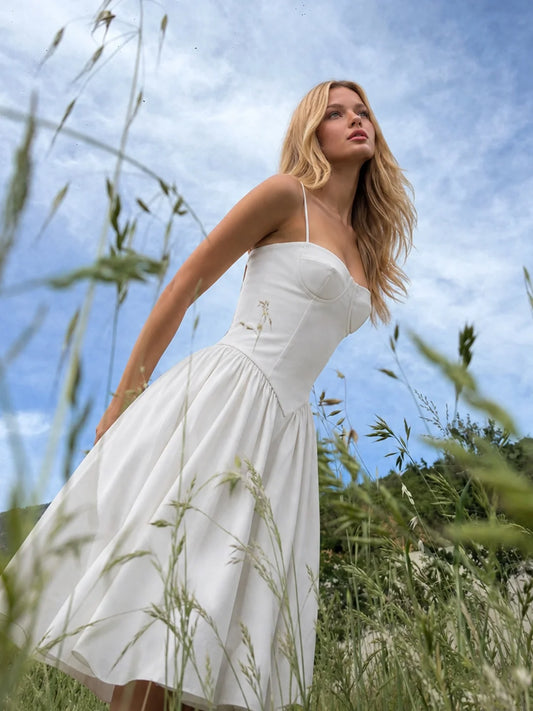 Bustier Tea-Length Midi Dress with Pockets