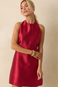 Vivienne Red Satin Halter Mini Dress