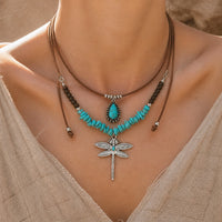 Crushed Stone Dragonfly Pendant Necklace