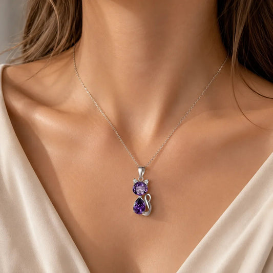 Crystal Amethyst Cat Pendant Necklace
