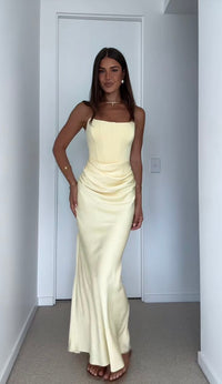 Elegant Yellow Prom Dress Sheath Satin Long Evening Dress DP06640