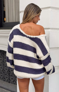 Delvey Navy Striped Knit Sweater