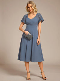 Evie A-Line Midi Dress in Denim Blue