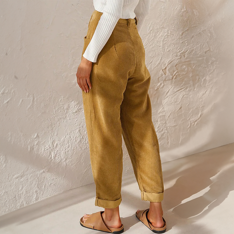 Harper | Women's High Waist Corduroy Trousers Relaxed Tapered Leg Pants