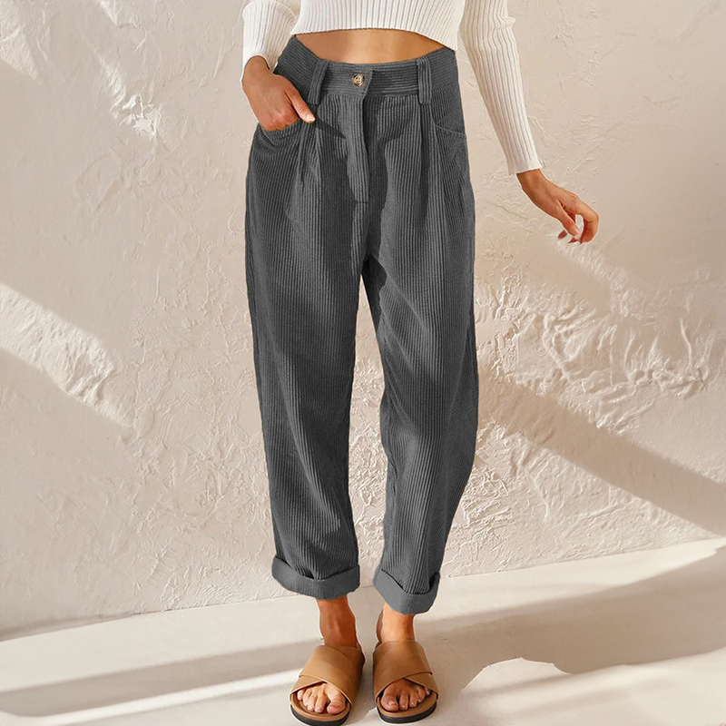 Harper | Women's High Waist Corduroy Trousers Relaxed Tapered Leg Pants