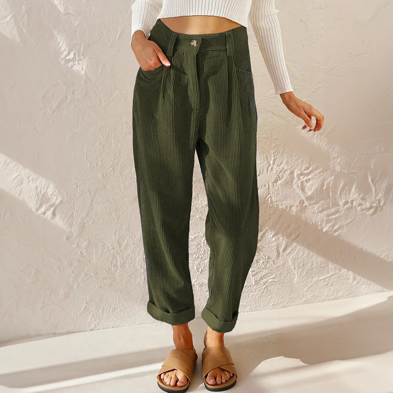 Harper | Women's High Waist Corduroy Trousers Relaxed Tapered Leg Pants