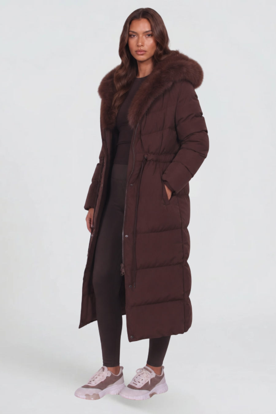 ELIZA | FAUX FUR HOODED LONG PUFFER COAT