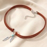 Feather & Bead Pendant Choker Necklace