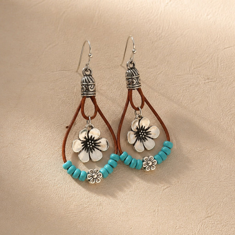 Floral & Turquoise Beads Dangle Earrings